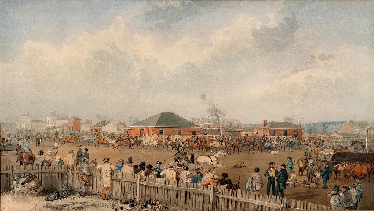 Sturt szárazföldi expedíciója elhagyja Adelaide-et, 1844. augusztus 10 alkotó: S. T. Gill