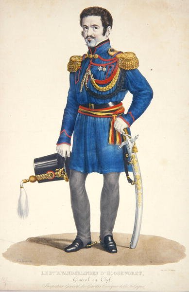 Emmanuel Vanderlinden, Hooghvorst báró tábornok, a belga polgárőrség parancsnoka, metszett F. Judenne alkotó: S. de Droogers