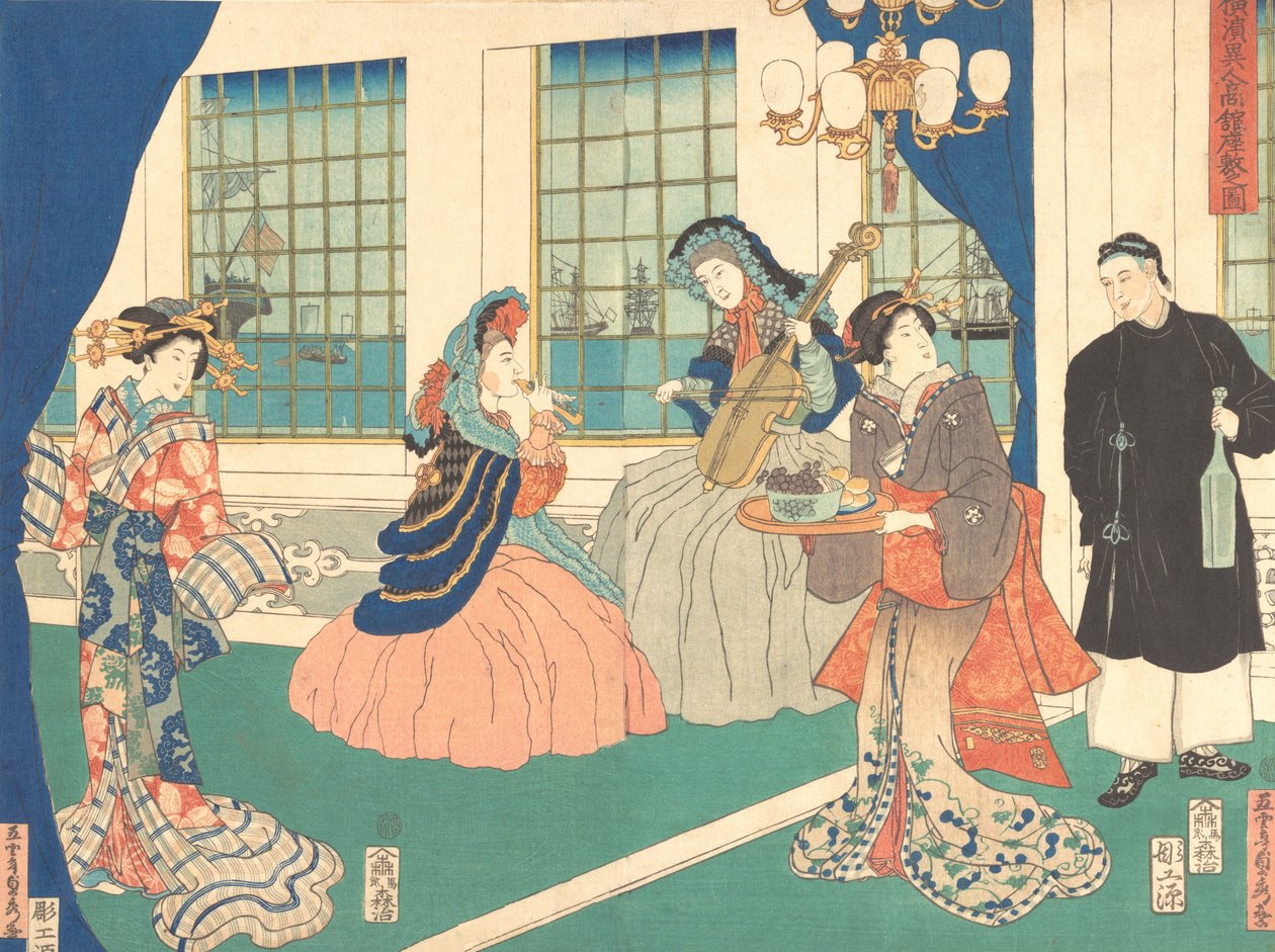 Egy külföldi üzleti vállalkozás szalonja Yokohamában, 1861. 9. hónap. alkotó: Sadahide Utagawa