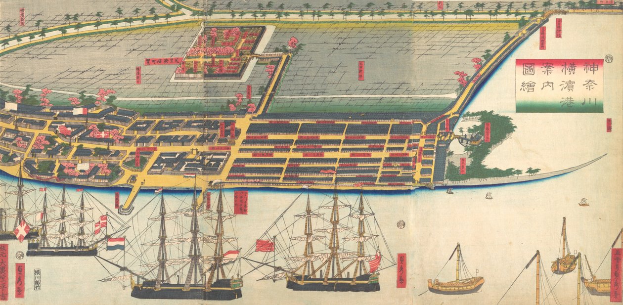 Képes útmutató Yokohama kikötőjéhez, 1860. 7. hónap. alkotó: Sadahide Utagawa
