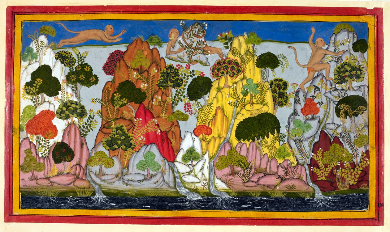 Hanuman a Himalájába repül szent gyógynövények után kutatva alkotó: Sahibdin