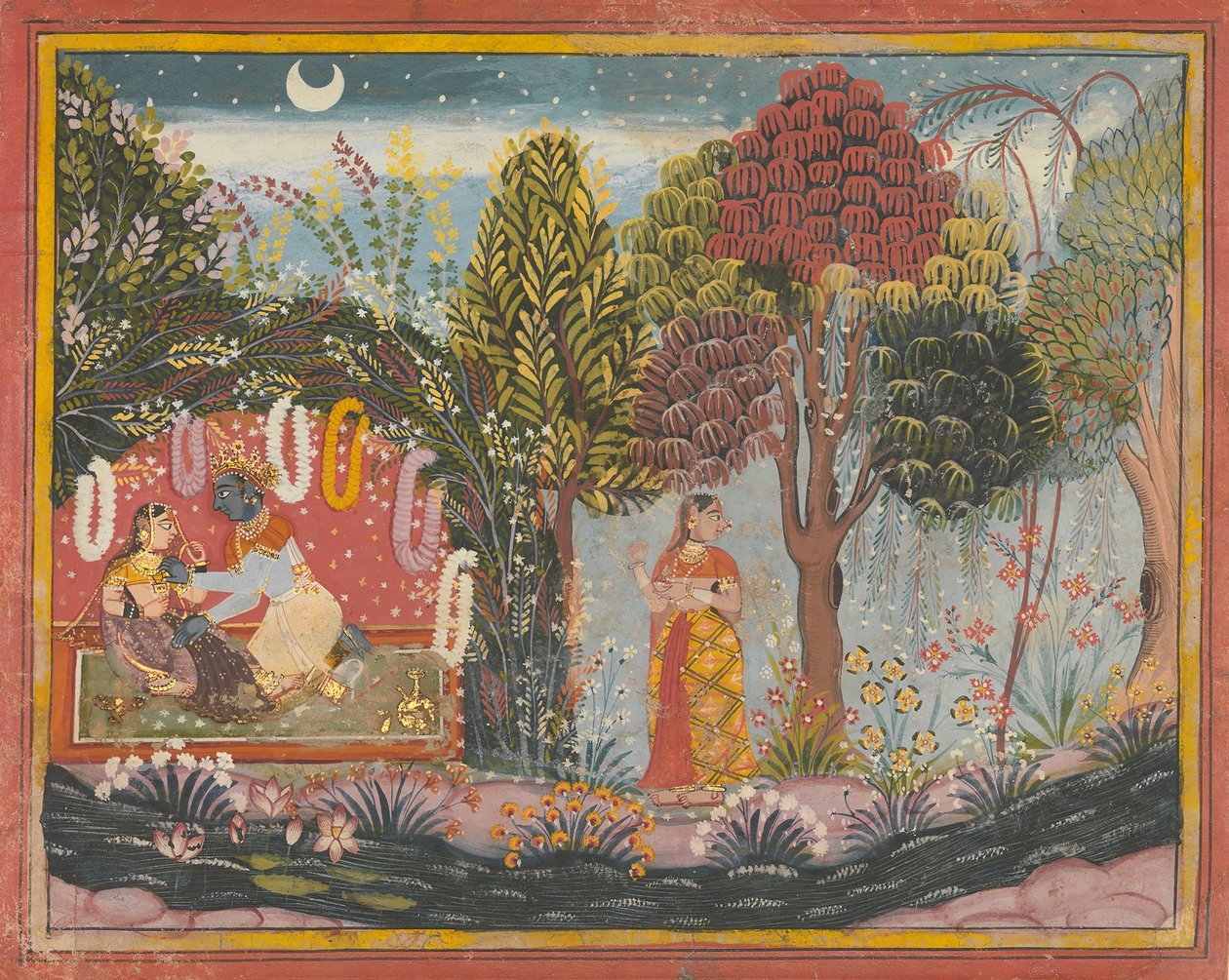 Krishna és Radha in a Bower: Oldal egy szétszórt Gita Govindából, kb. 1665. alkotó: Sahibdin