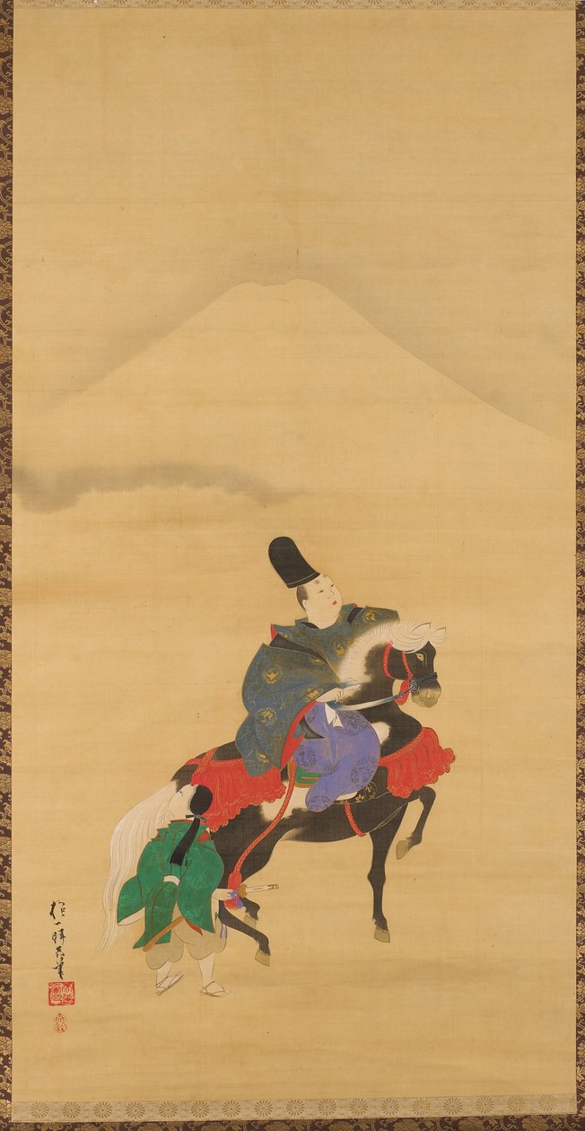 Narihira reitet unterhalb des Fuji alkotó: Sakai Hoitsu
