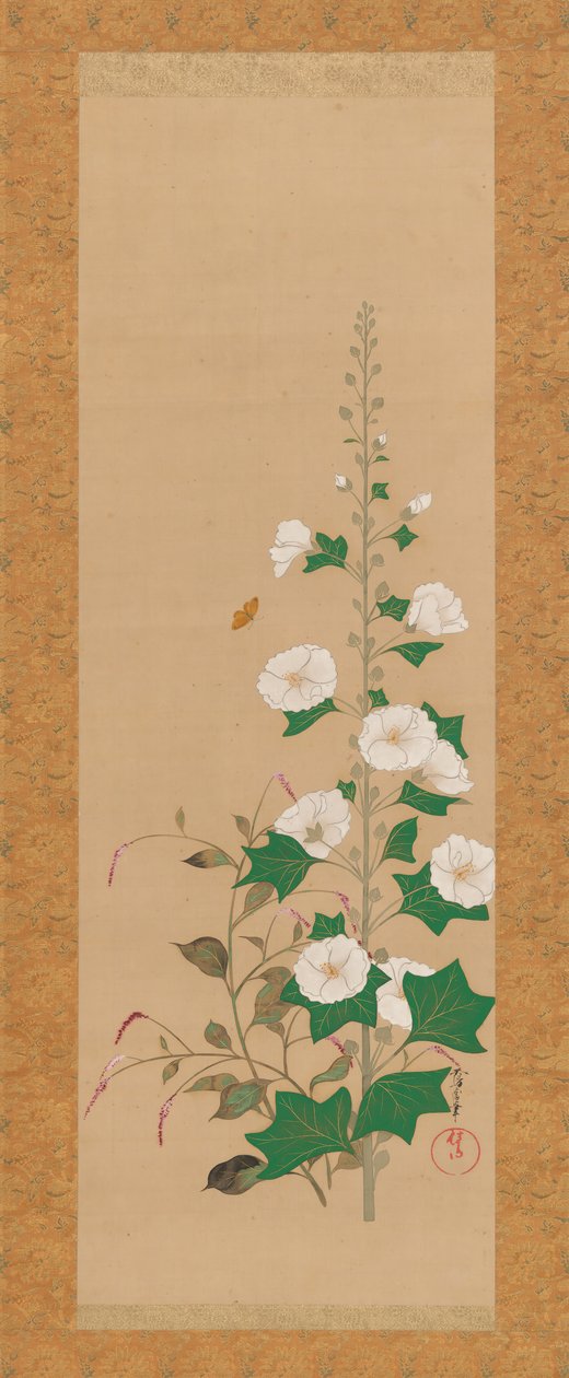 Hollyhocks és Princes-Feather Flowers, 19. század eleje. alkotó: Sakai Oho