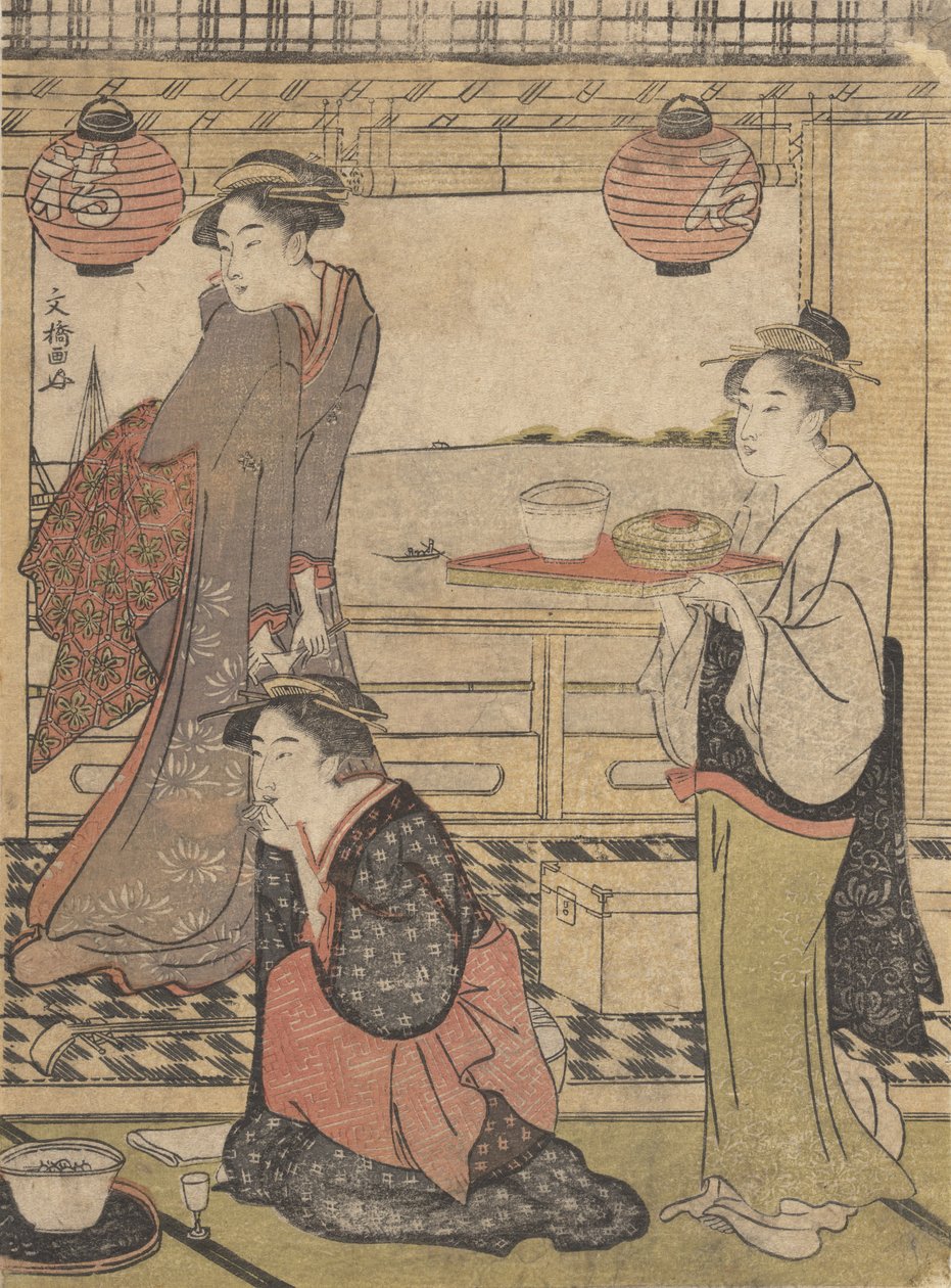 Szórakozás Shinagawában, kb. 1788., kb. 1788. alkotó: Sakuragawa Bunkyo