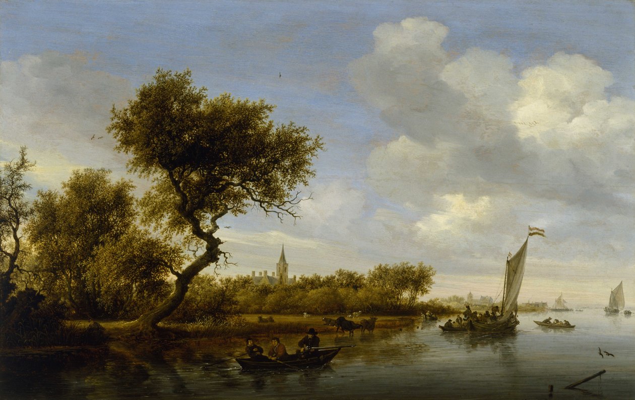 Folyó táj és templom a távolban alkotó: Salomon van Ruisdael or Ruysdael