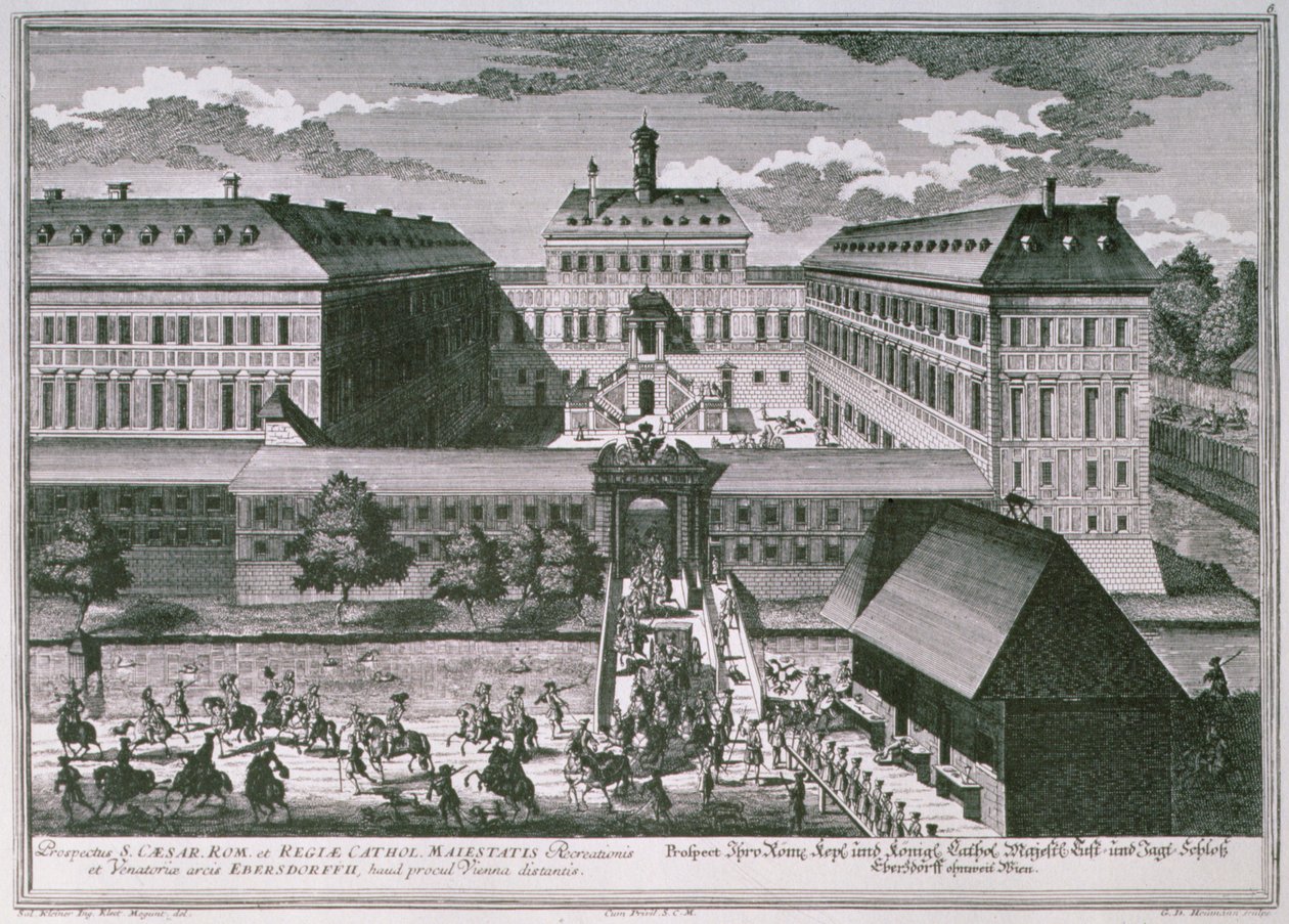 A Bécs melletti Schloss Ebersdorff látképe Georg-Daniel Heumann (1691-1759) metszetében alkotó: Salomon after Kleiner