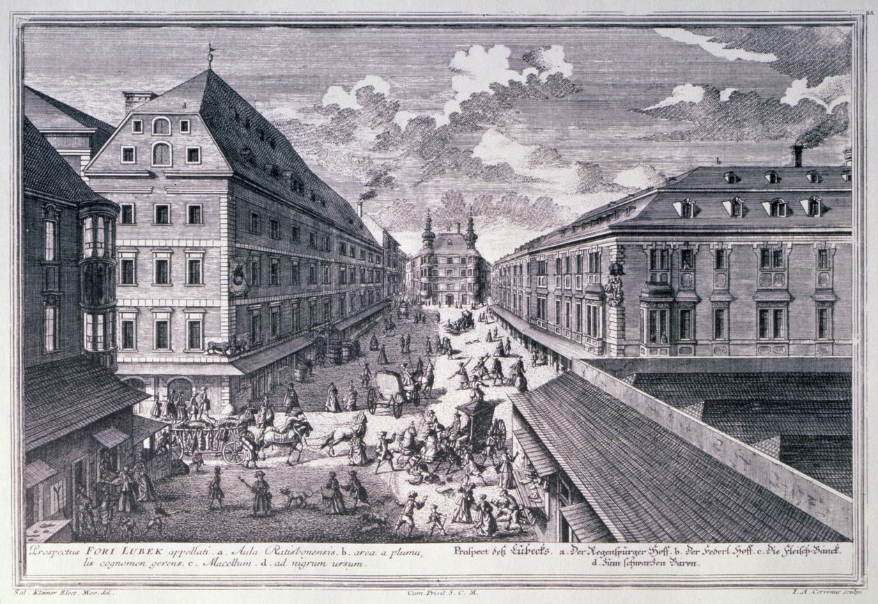A Fori Lubek látképe Johann-August Corvinus (1683-1738) által metszett alkotó: Salomon after Kleiner