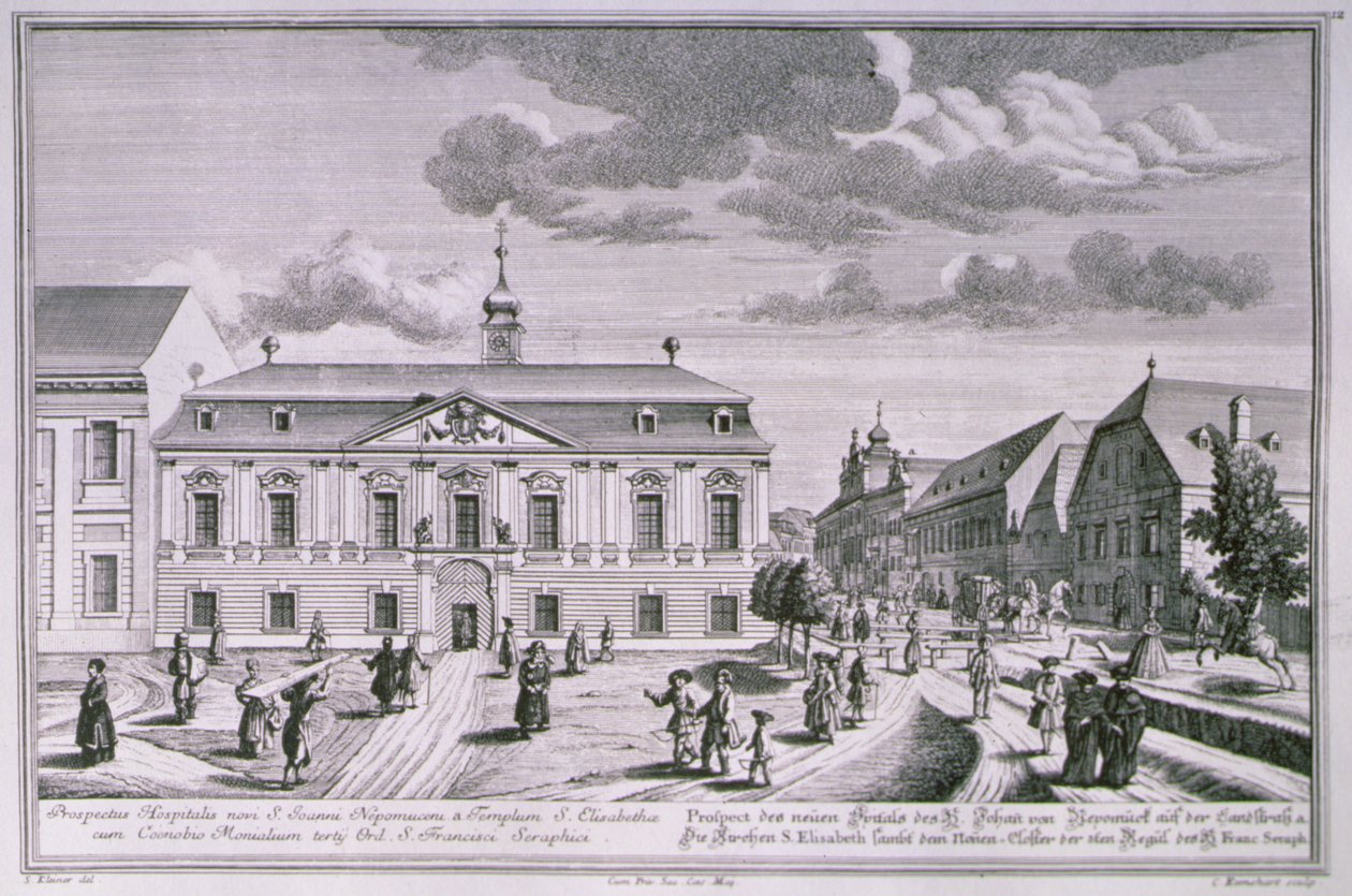 A bécsi Nepomuki Szent János kórház látképe, Karl Remshard (1678-1735) metszete. alkotó: Salomon after Kleiner