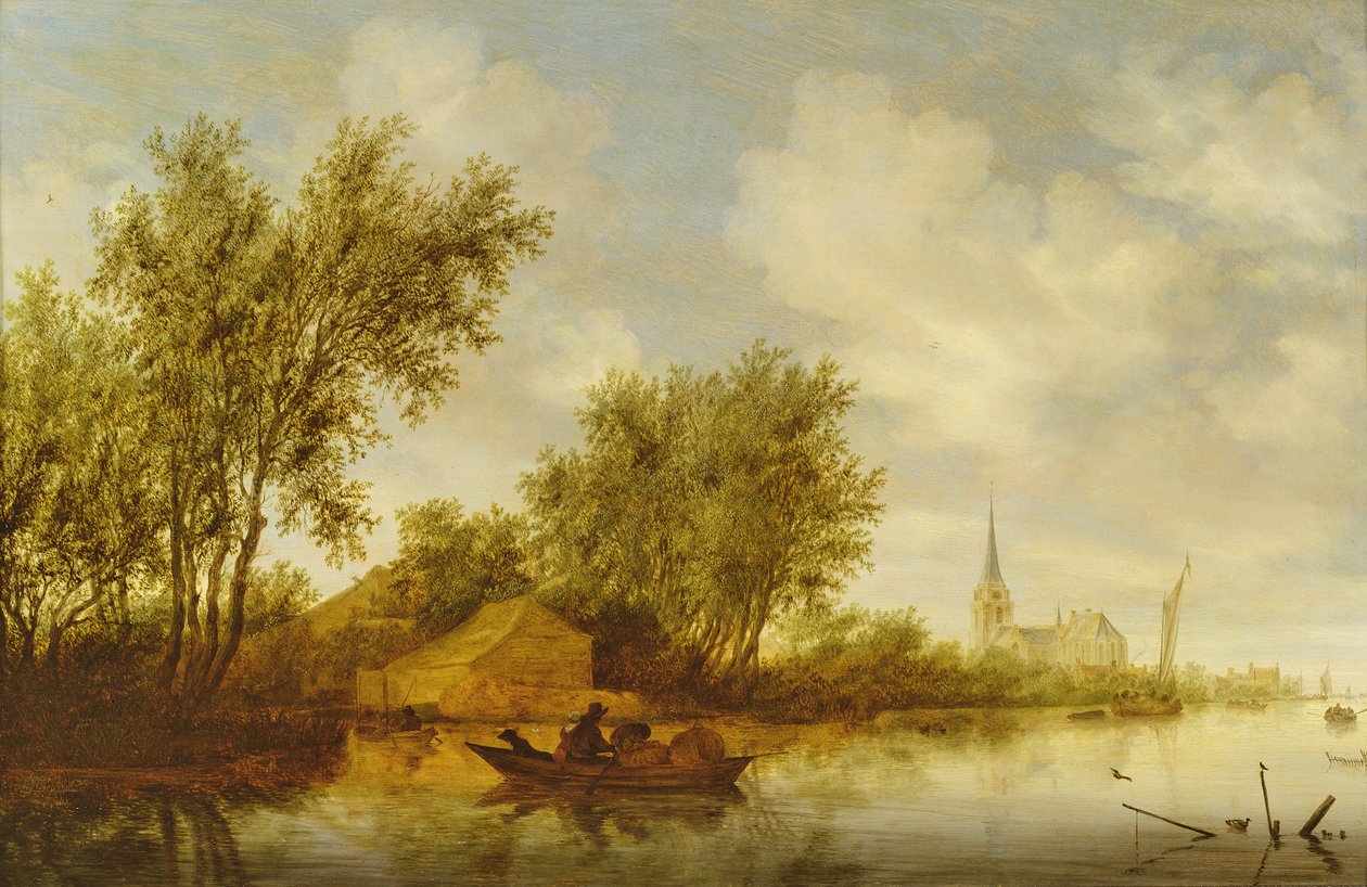 Folyói táj templommal alkotó: Salomon van Ruisdael or Ruysdael