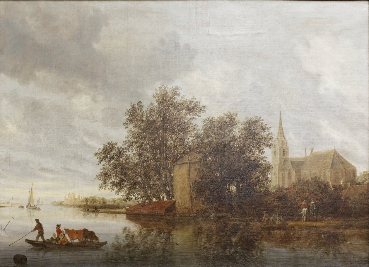 Folyópart templommal alkotó: Salomon van Ruisdael or Ruysdael