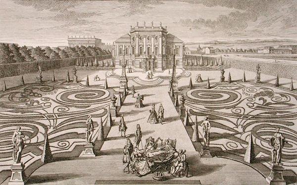 Osztrák ház és kert, Johann August Corvinus (1683-1738) metszete, megjelent 1730-40 körül (metszet) alkotó: Salomon (after) Kleiner