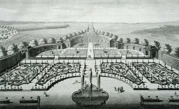 A geibachi narancsház látképe, Johann Georg Pintz metszete (1697-1767/8) alkotó: Salomon (after) Kleiner