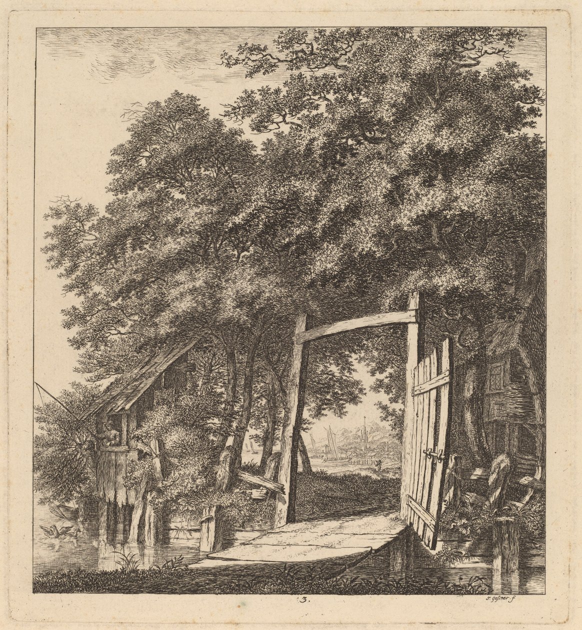 Rusztikus kapu a tó mellett, 1764. alkotó: Salomon Gessner