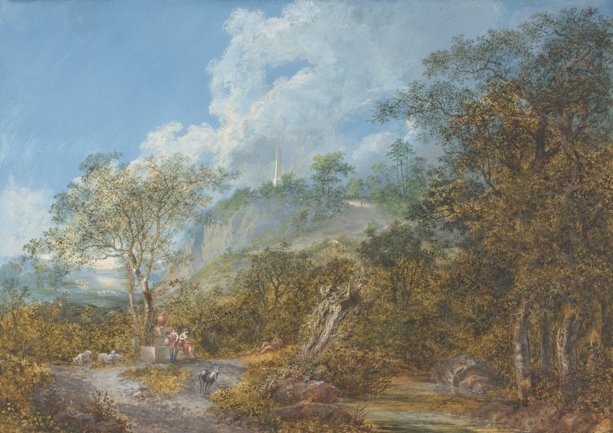 Árkádiai táj obeliszktel, 1785. alkotó: Salomon Gessner
