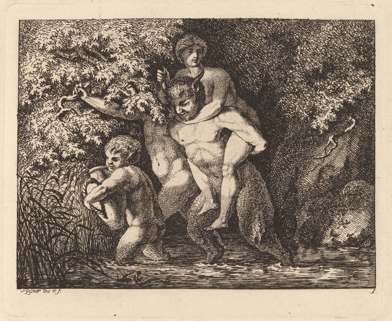 Szatír nimfát cipel a hátán, 176971. alkotó: Salomon Gessner