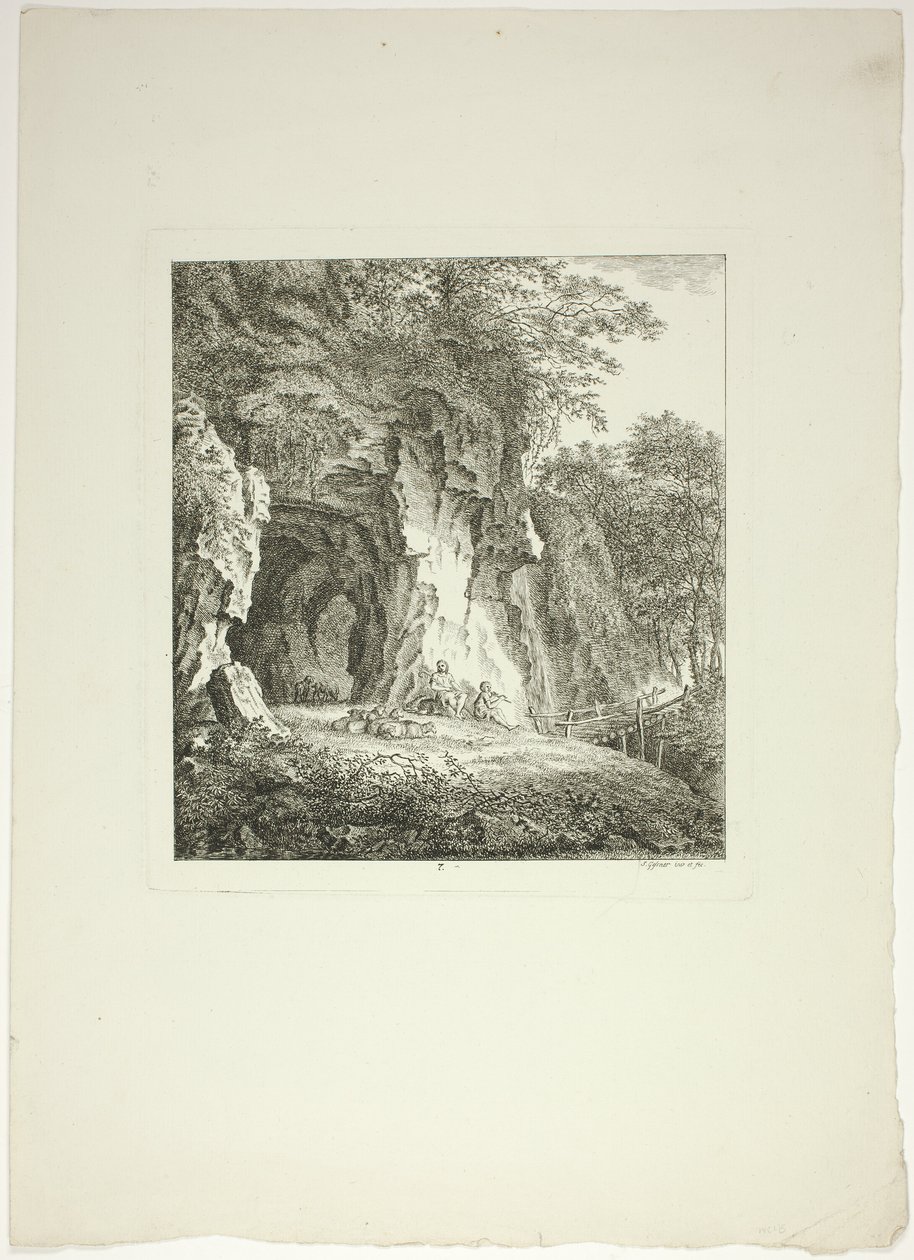 Pásztorok és juhok pihennek egy híd alatt, hetedik lemez a Paysages Dédiés à M. Warelet című képből. alkotó: Salomon Gessner