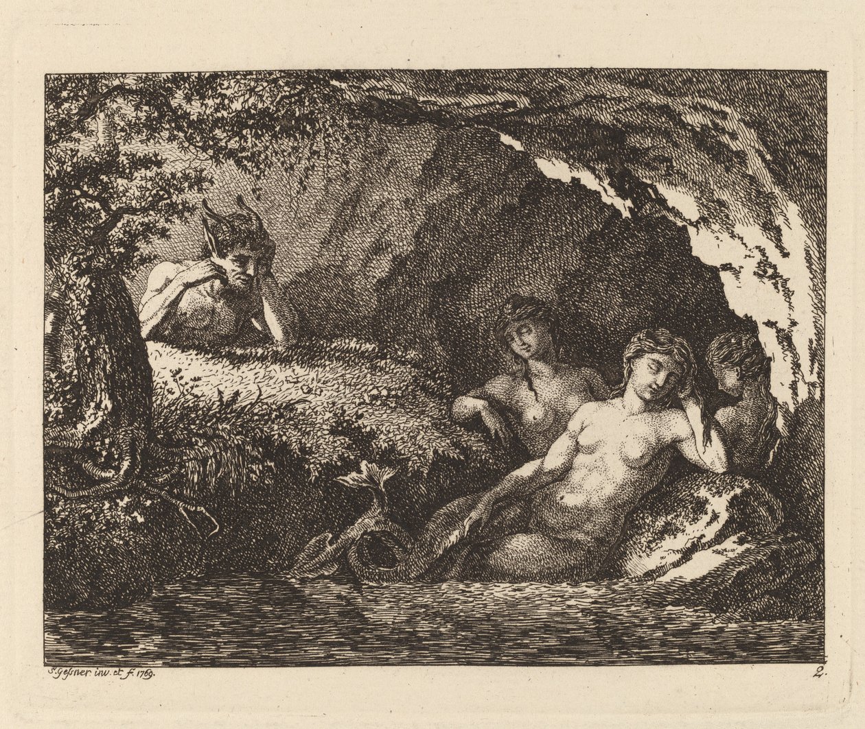 Három alvó szellem egy szatírral, 1769. alkotó: Salomon Gessner