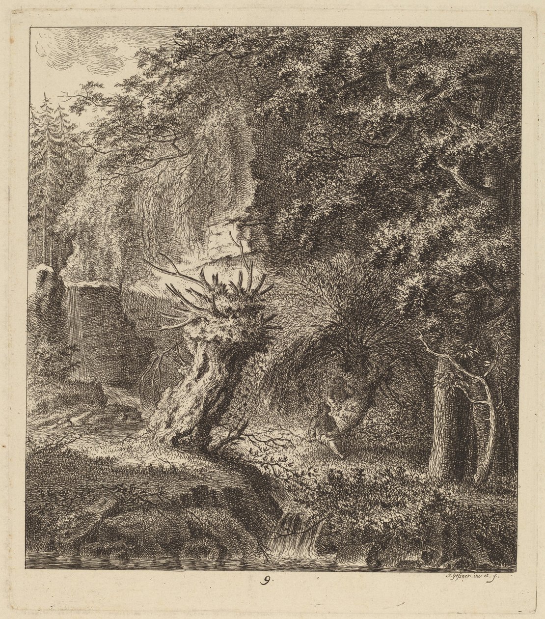 Erdős táj szárnyas fával, 1764. alkotó: Salomon Gessner
