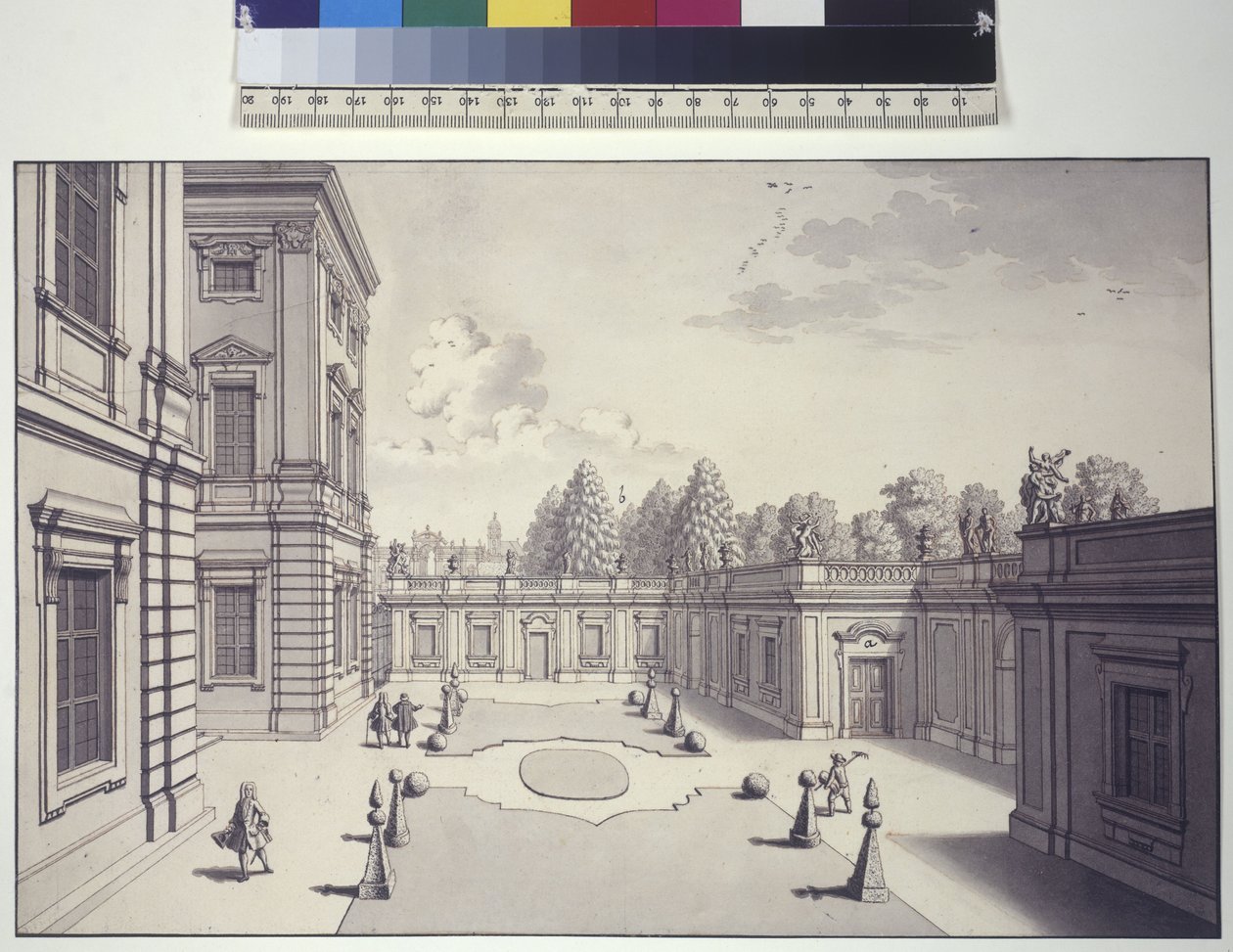 Egész oldal: a liechtensteini palota kertjének látképe alkotó: Salomon Kleiner