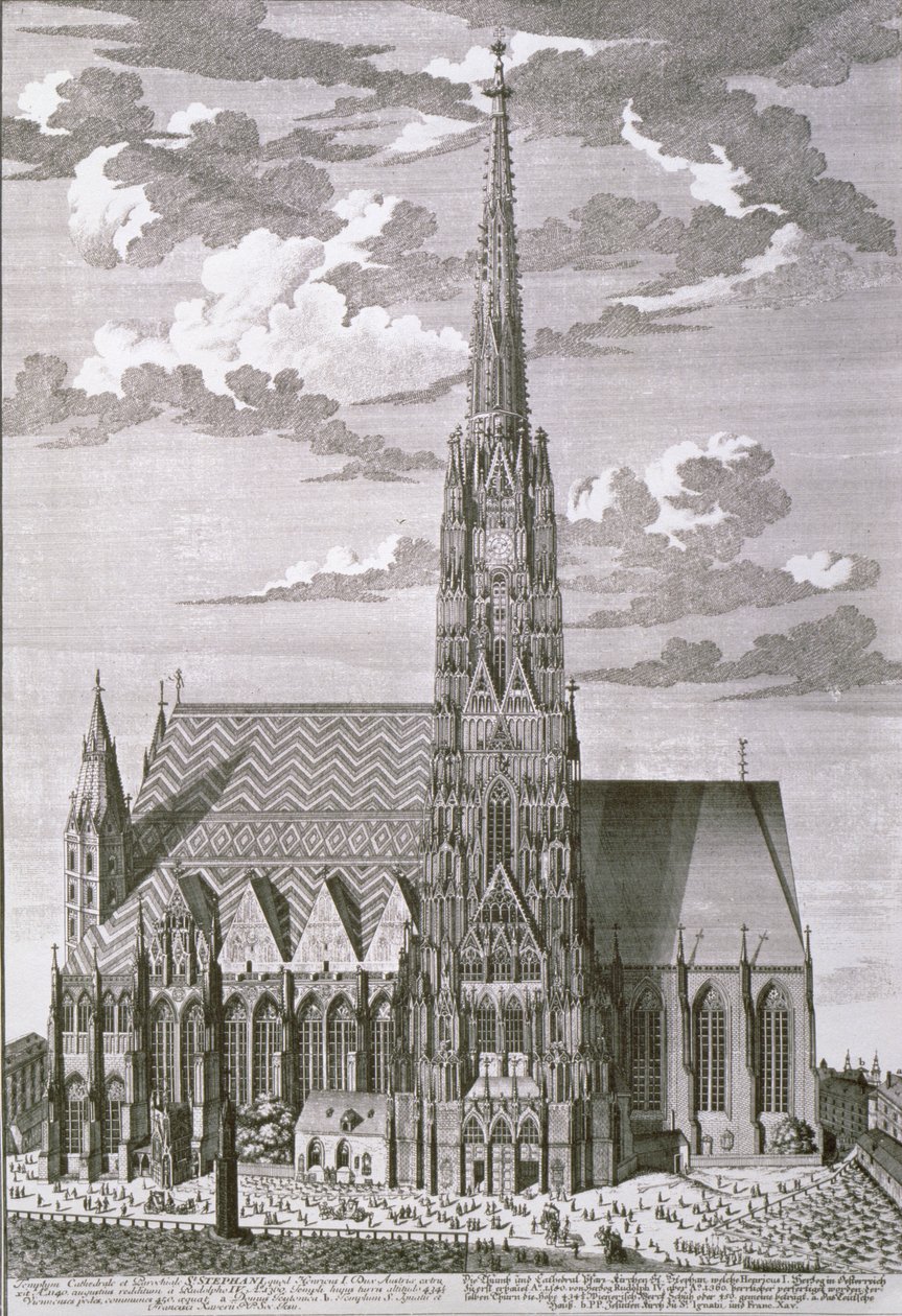 A bécsi Szent István-székesegyház látképe George-Daniel Heumann (1691-1759) által metszett alkotó: Salomon Kleiner