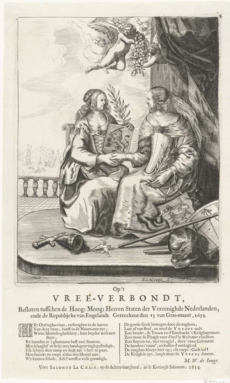Mondat a westminsteri békéhez, 1654 A Vree-Verbondton, a Magasság között zárva: Moog: Heeren Staten der Vereenighde Nederland, ende Republikcke van Englandt. Geteeckent den 15 van Gras-maant, 1654 (cím a tárgyon) alkotó: Salomon Pietersz. Lachair