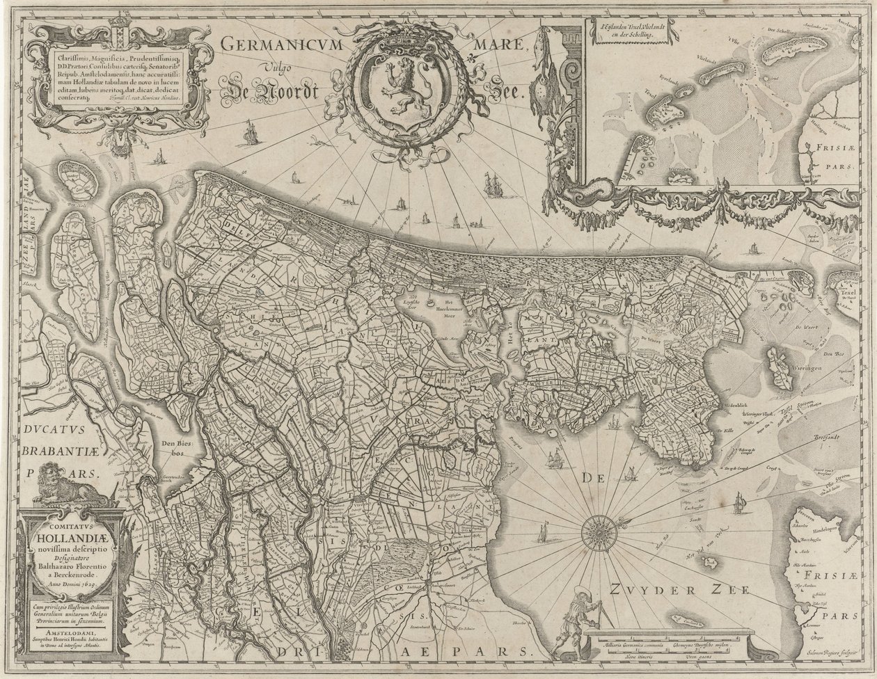 Hollandia topográfiai térképe Comitatus Hollandiae (cím a tárgyon) alkotó: Salomon Rogiers