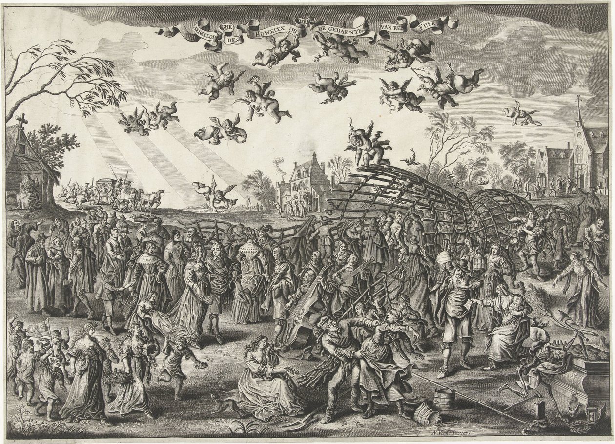 A házassági csapda: a házasság allegóriája A huwelyx képe fuyk alakban (cím a tárgyon) alkotó: Salomon Savery (attributed to)
