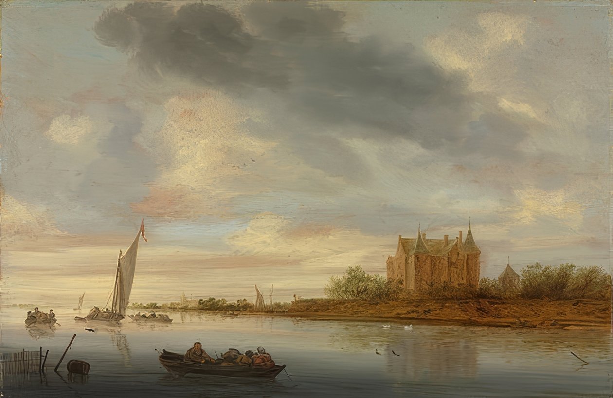 Vár a folyón. 1644 alkotó: Salomon van Ruisdael or Ruysdael