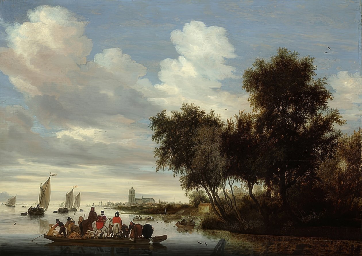 Folyói táj komppal. 1649 alkotó: Salomon van Ruisdael or Ruysdael
