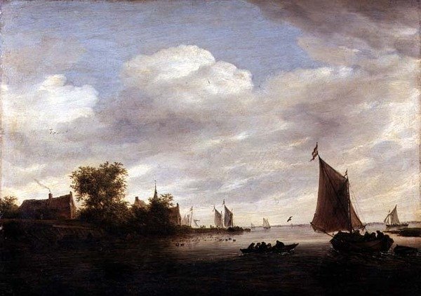 Folyótorkolat vitorlás hajókkal (olaj a panelen) alkotó: Salomon van Ruisdael or Ruysdael