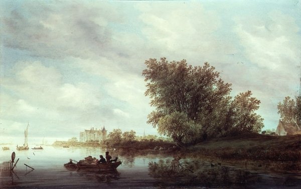 Erdős folyó táj kastélyral (olaj, panel) alkotó: Salomon van Ruisdael or Ruysdael