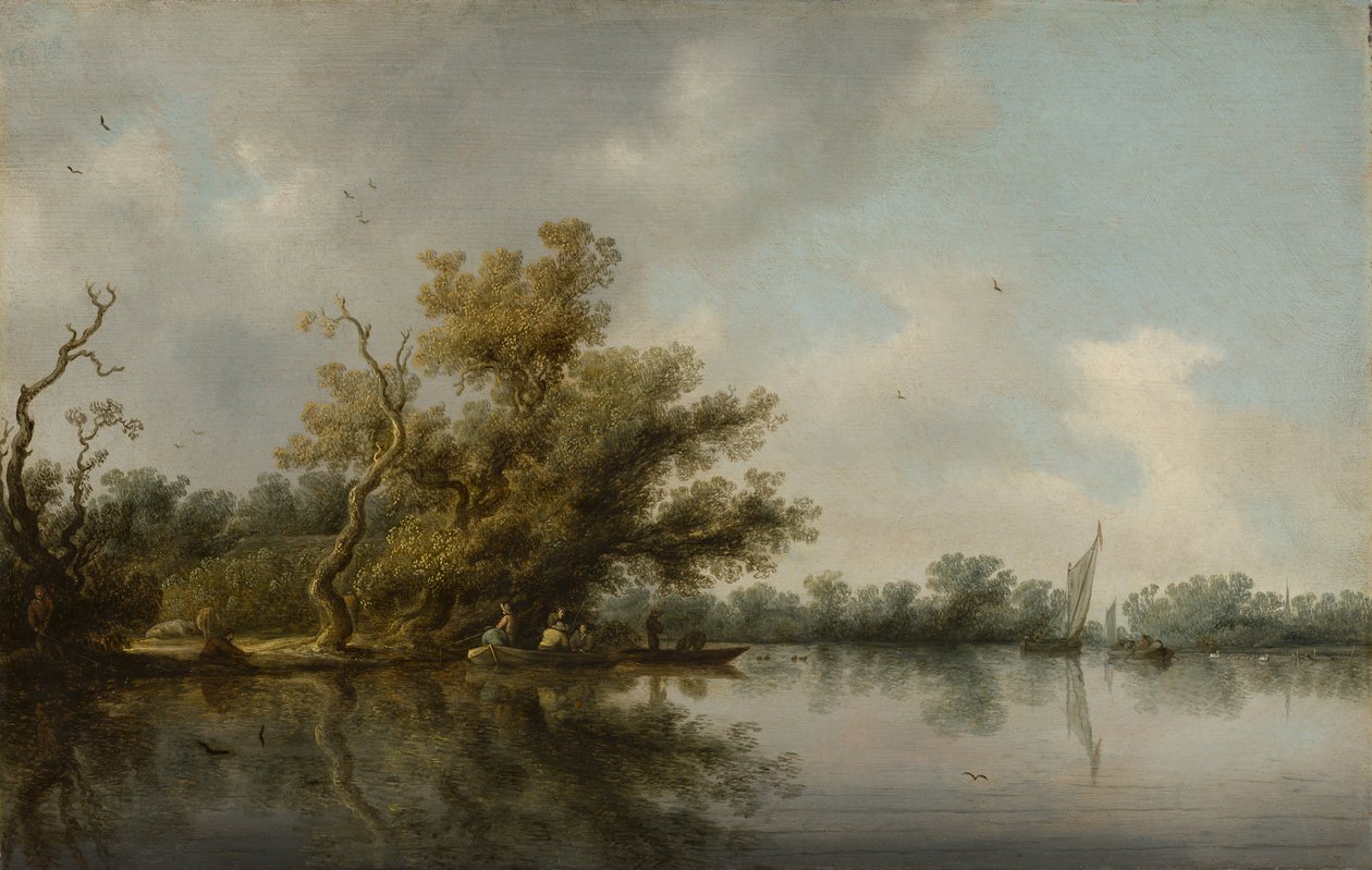 Folyópart öreg fákkal alkotó: Salomon van Ruysdael