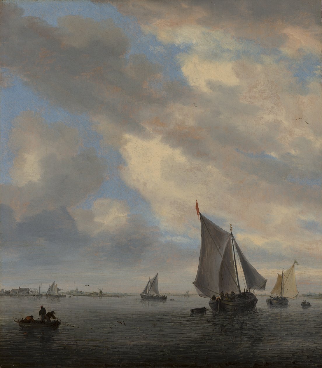 Vitorlás hajókkal tarkított tó látképe alkotó: Salomon van Ruysdael