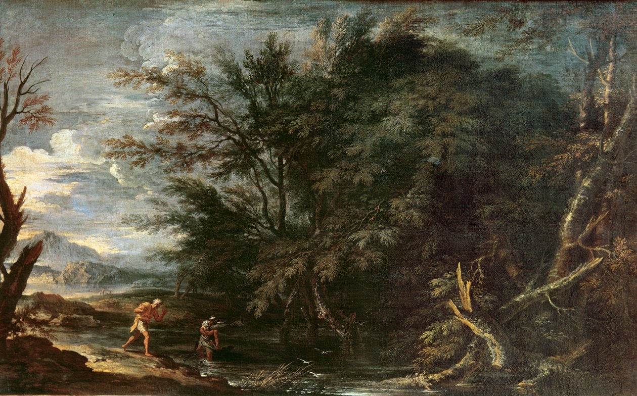 Táj Merkúrral és a becstelen favágóval, 1650 körül alkotó: Salvator Rosa