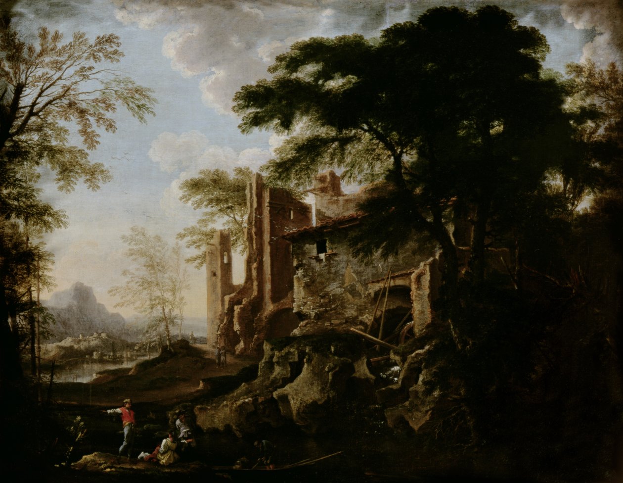 Táj vízimalommal alkotó: Salvator Rosa