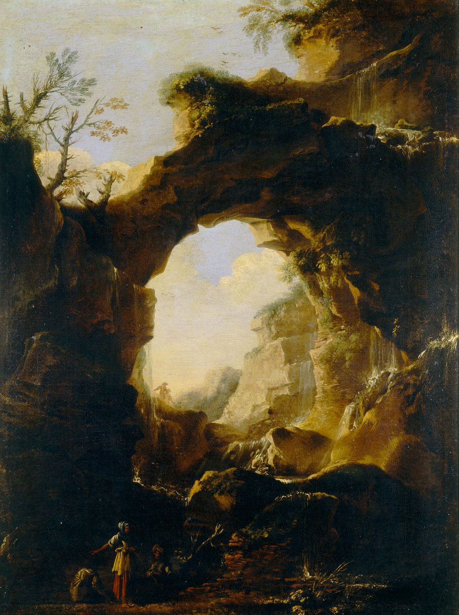 Táj boltívvel és vízesésekkel alkotó: Salvator Rosa