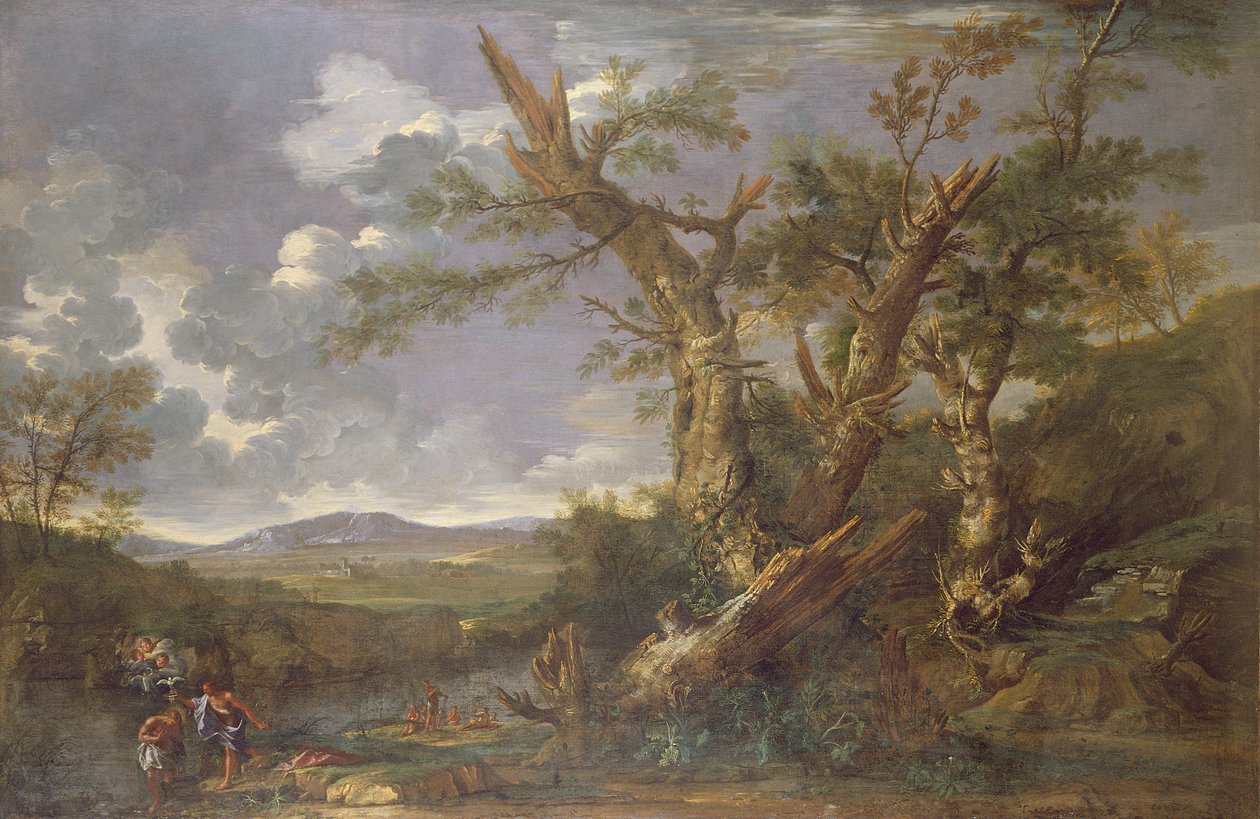 Tájkép a Jordánban való megkeresztelkedéssel alkotó: Salvator Rosa