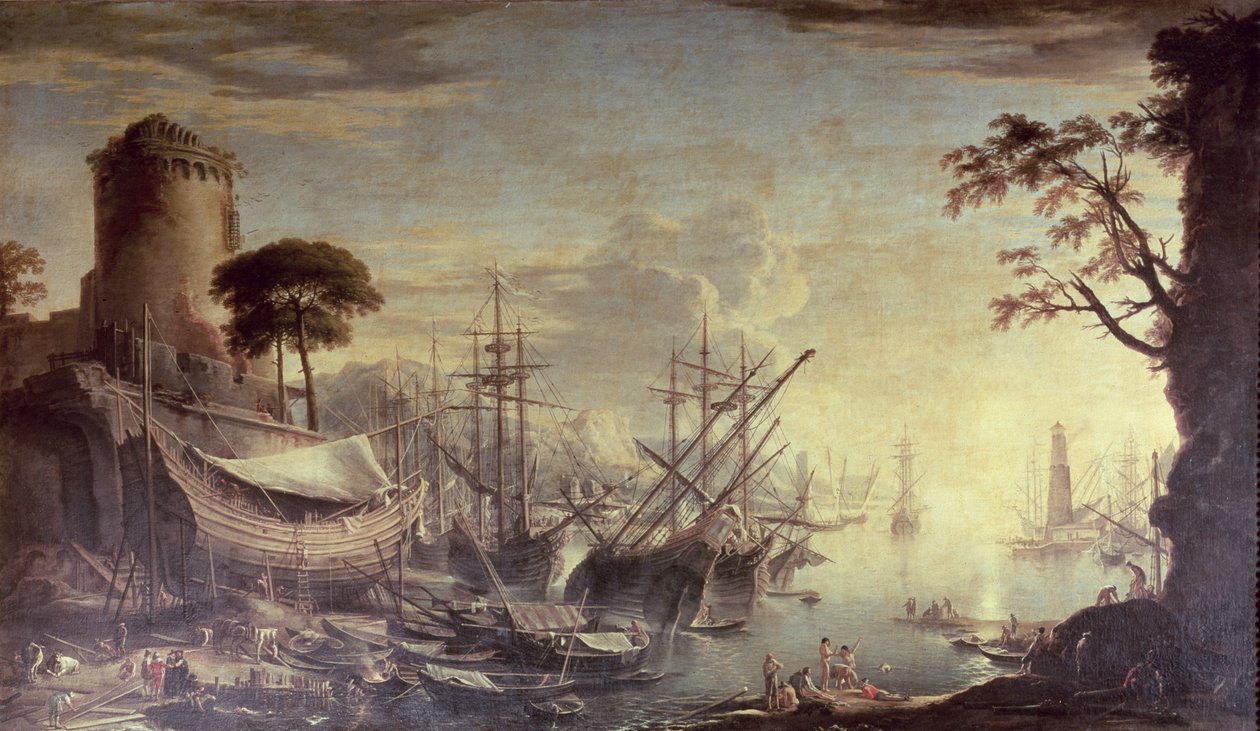 Kikötő naplementekor alkotó: Salvator Rosa