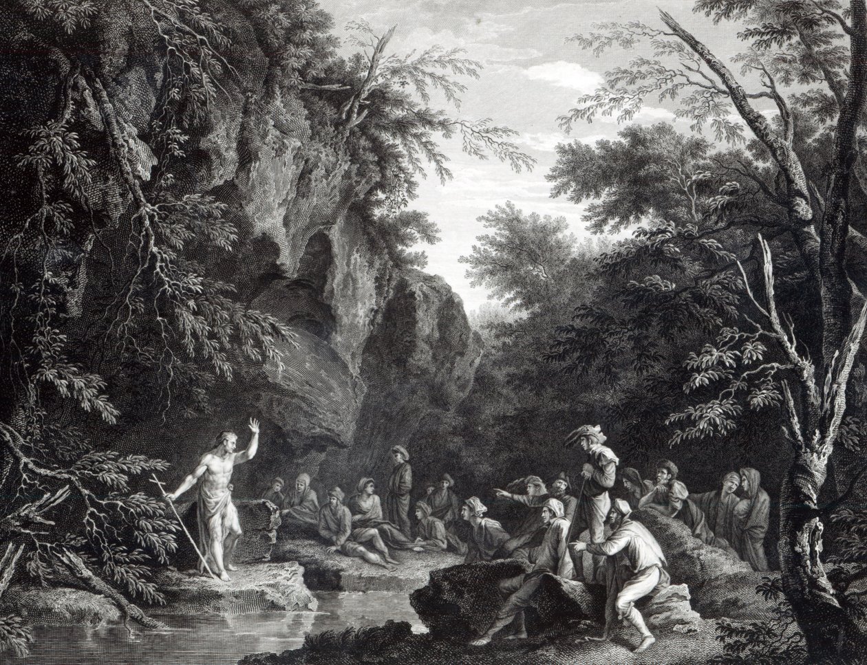 Szent János prédikál a vadonban, John Browne metszete, 1768 alkotó: Salvator Rosa