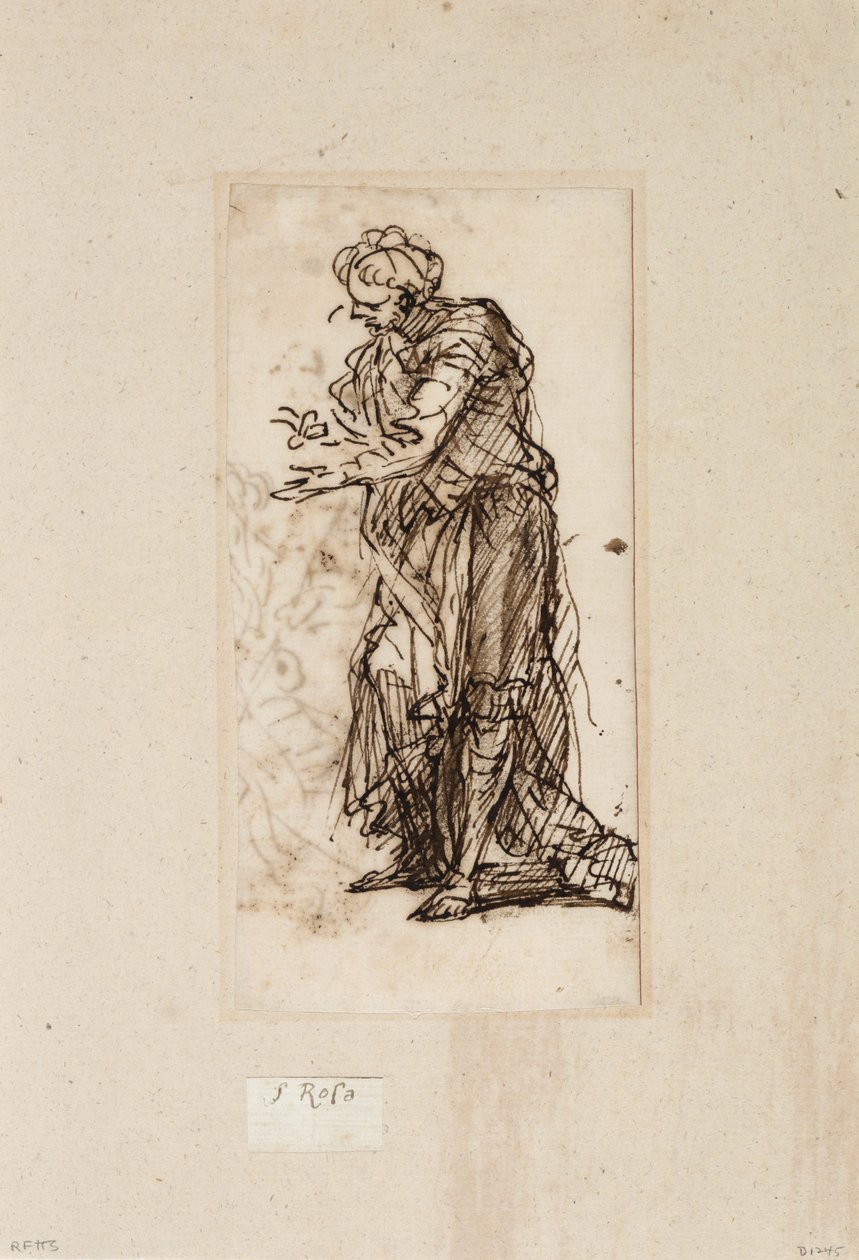 Álló férfi figura (toll és tinta mosással papíron) alkotó: Salvator Rosa
