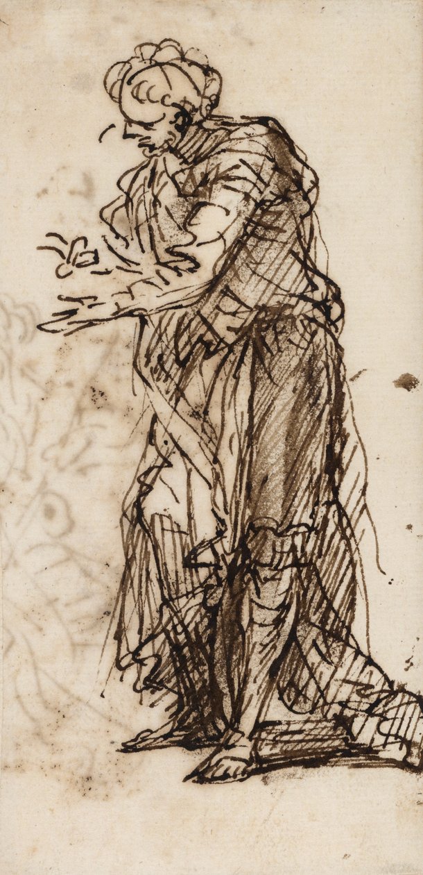 Álló férfifigura (toll és tinta, mosás papíron) alkotó: Salvator Rosa