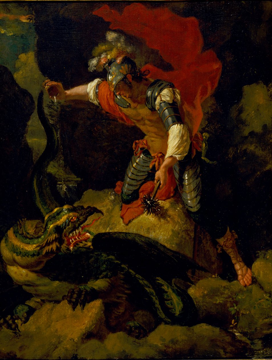Jason megmérgezi a sárkányt (olaj, tölgyfa panelen) alkotó: Salvator (after) Rosa