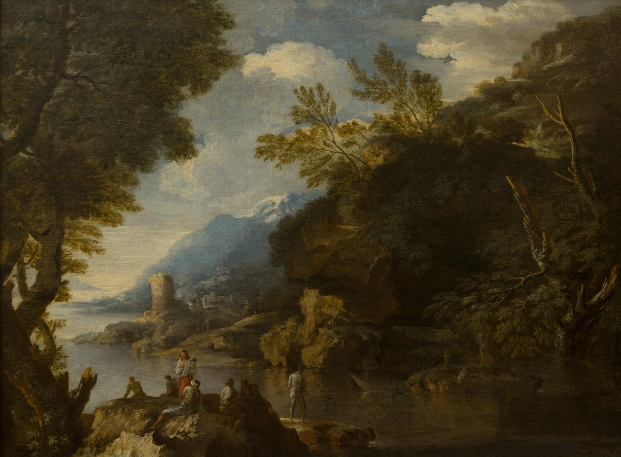 Táj figurákkal és csónakokkal, 1635-73 körül (olaj, vászon) alkotó: Salvator (follower of) Rosa