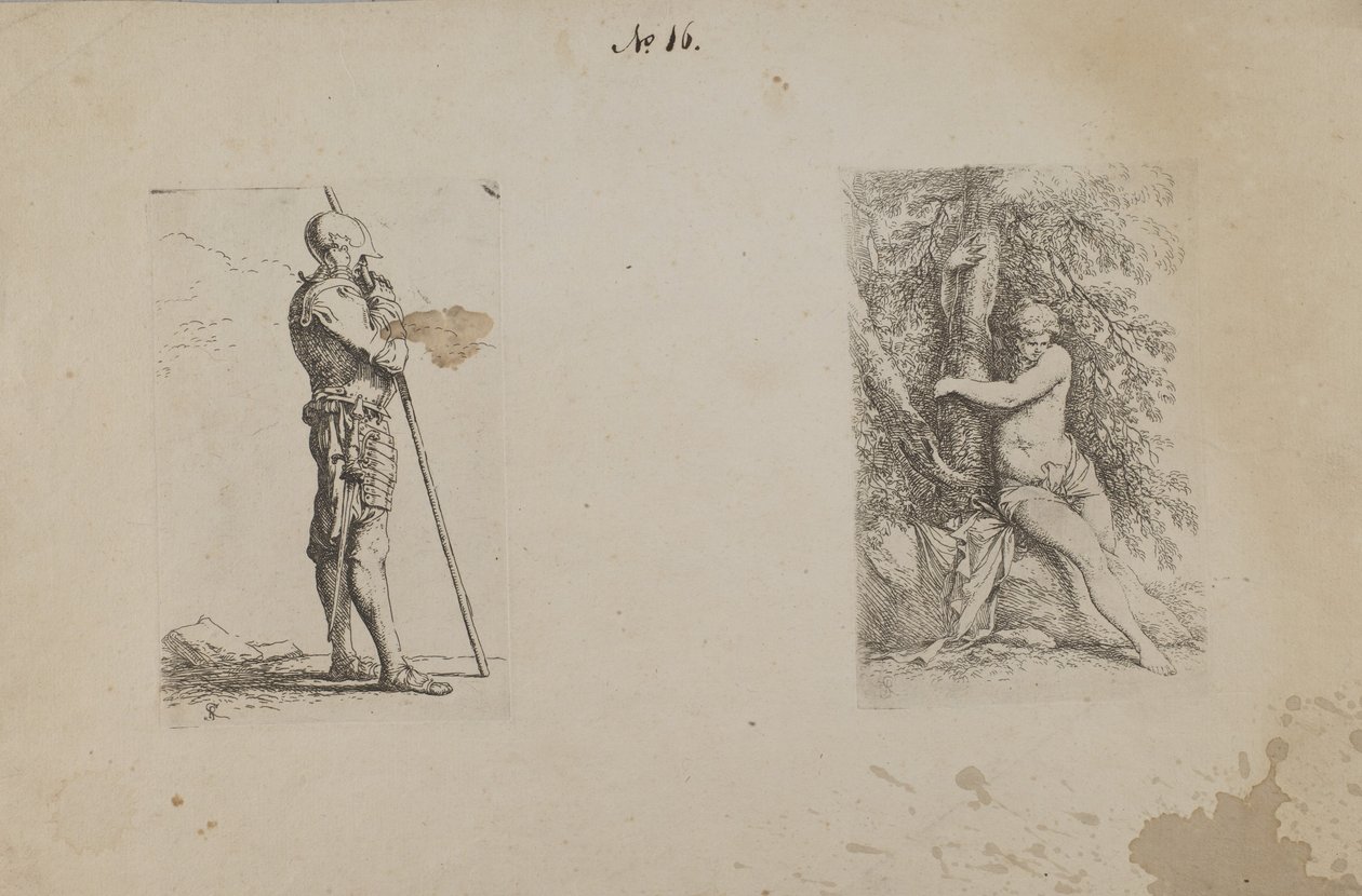 (Figurasorozat) Páncélozott ember, kezében lándzsával alkotó: Salvator Rosa