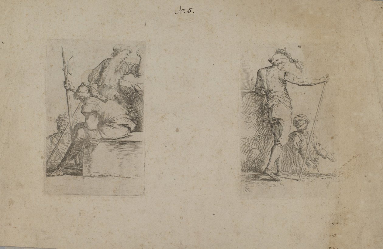 (Figurasorozat) Ülő férfi, hátulról nézve, fejszét tartva alkotó: Salvator Rosa