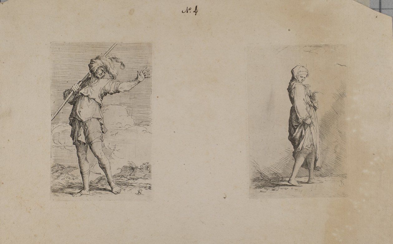 (Figurasorozat) Álló férfi tollas fejdísszel alkotó: Salvator Rosa
