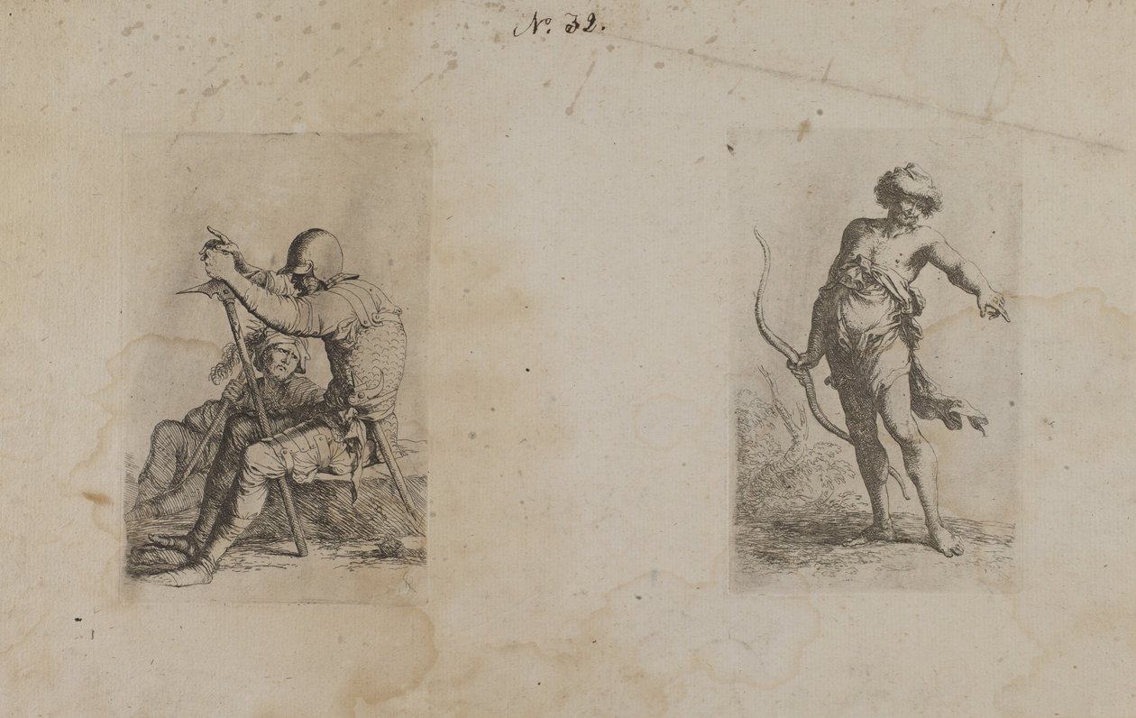 (Figurasorozat) Két ülő férfi, mindegyikük fegyvert tartva alkotó: Salvator Rosa