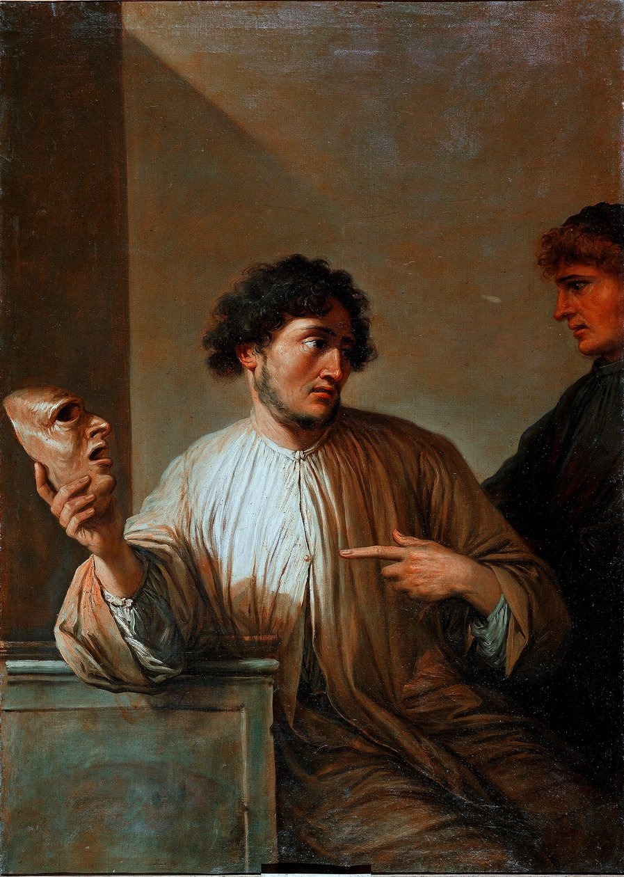 Az allegória egy maszkot tartó férfi alakjában fekszik. Salvator (Salvatore) Rosa (1615-1673) festménye 1651 V. 136x96 cm Firenze, Palazzo Pitti alkotó: Salvator Rosa