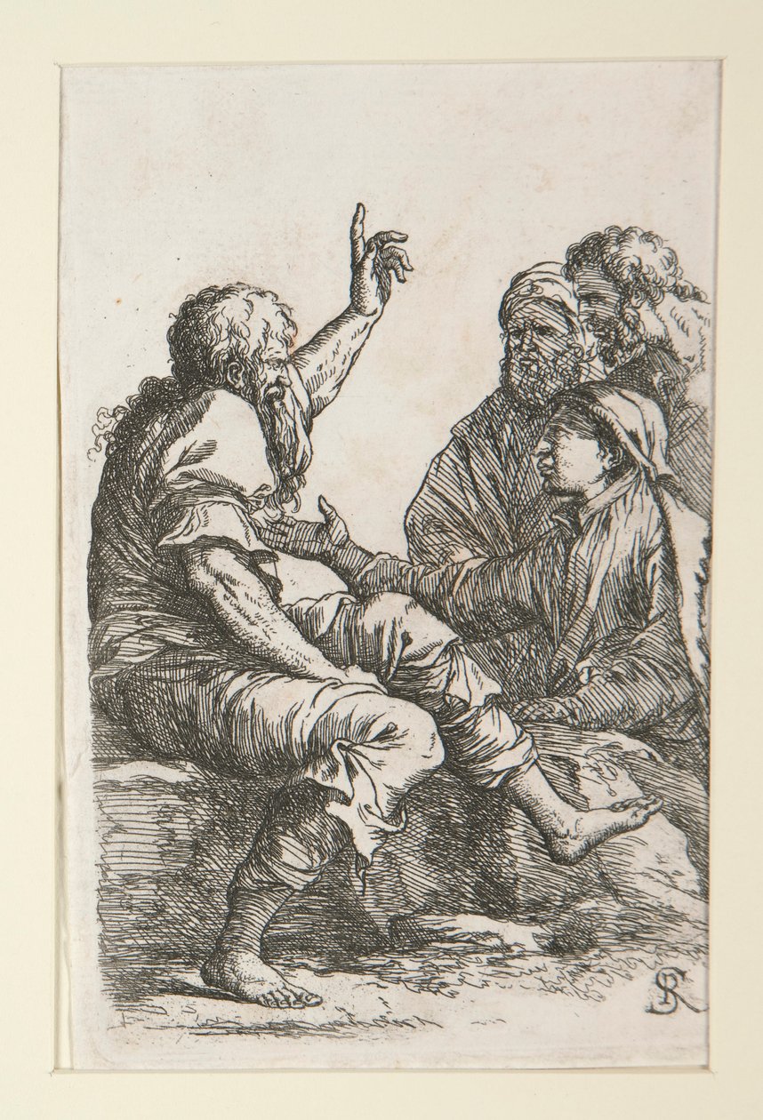 Egy öregember három férfival beszélget alkotó: Salvator Rosa